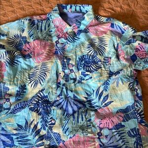 Izod Men's Tropical Print Casual Button Down Shirt - Blue, Pink, Green